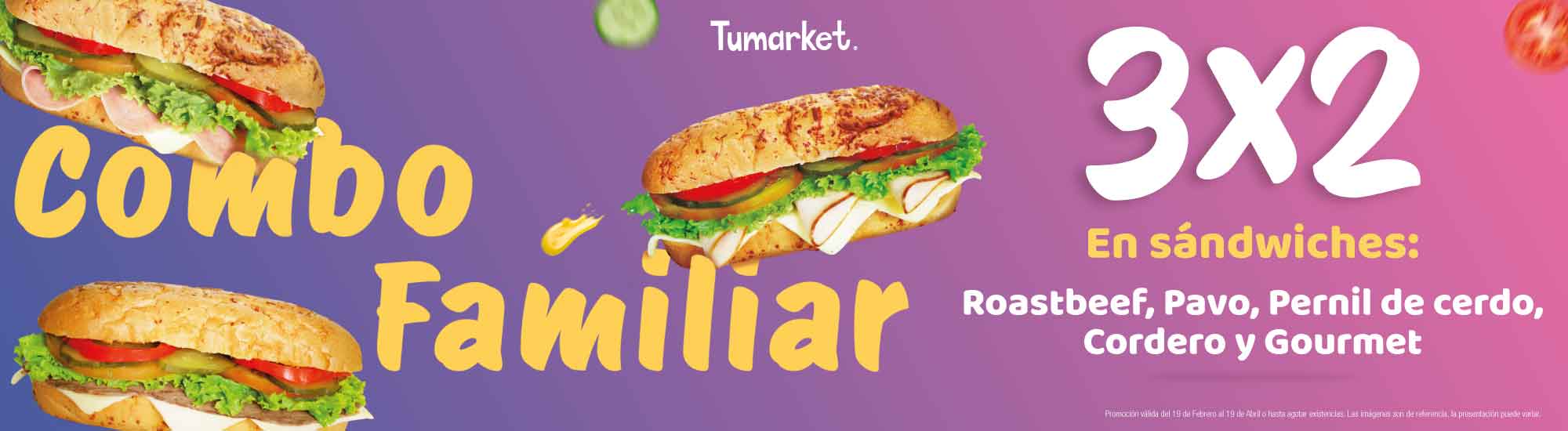 Promoción paga 2 lleva 3 sándwiches Tumarket